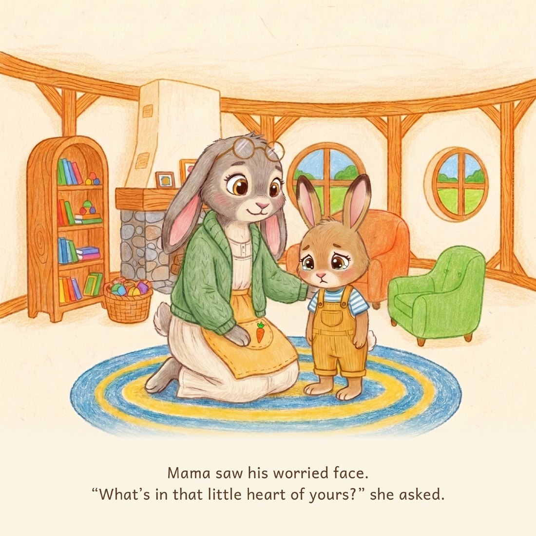 Mama sees Pip's worried face and asks what is in that little heart of his