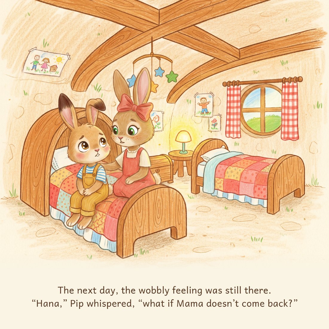 The next day Pip whispers to Hana, what if Mama doesn't come back